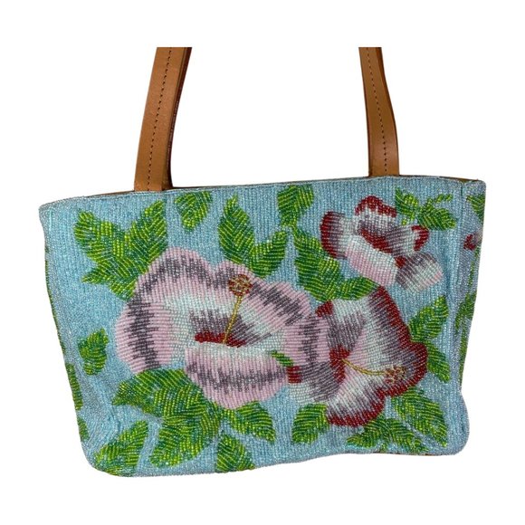 Tommy Bahama Hibiscus Beaded Tropical Purse Handbag MINT - Picture 2 of 7